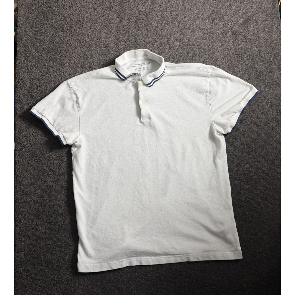 Abercrombie & Fitch Mens Relaxed Polo Shirt White Navy Tipped Size M 124P0280
